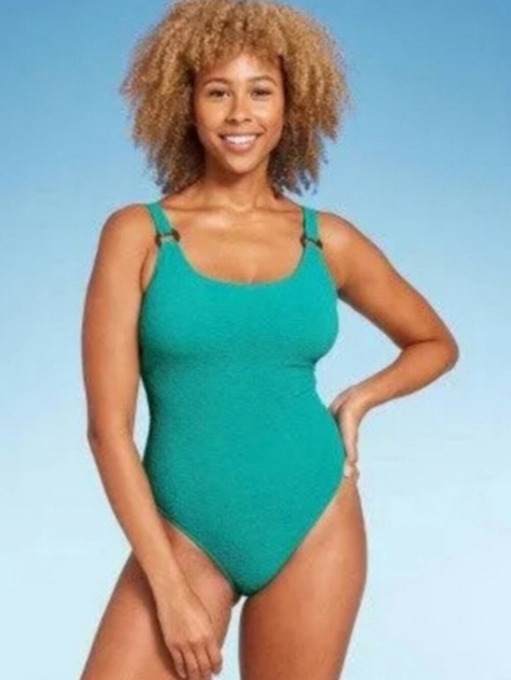 Shade & Shore Teal Textured One-Piece Swimsuit NWOT